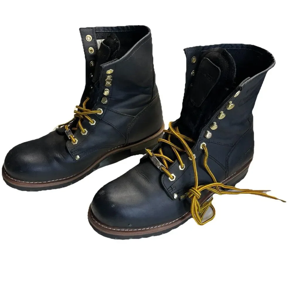 AdTech Men Black Leather Work Boots Stock No 1428 Steel Toe Size 13M Industrial